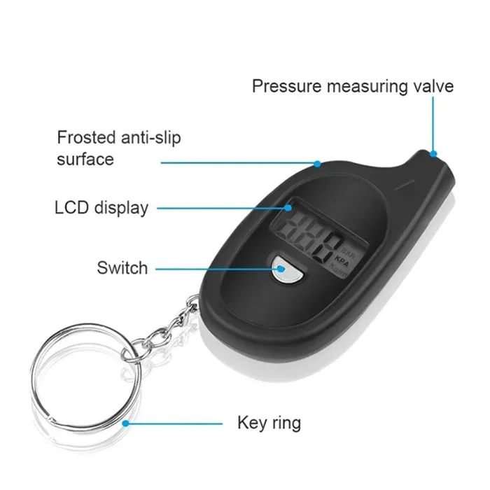 Mini Keychain Style Tire Gauge Digital Lcd Display Car Tire Air Pressure Tester Meter Auto Car Motorcycle Tire Safety Alarm