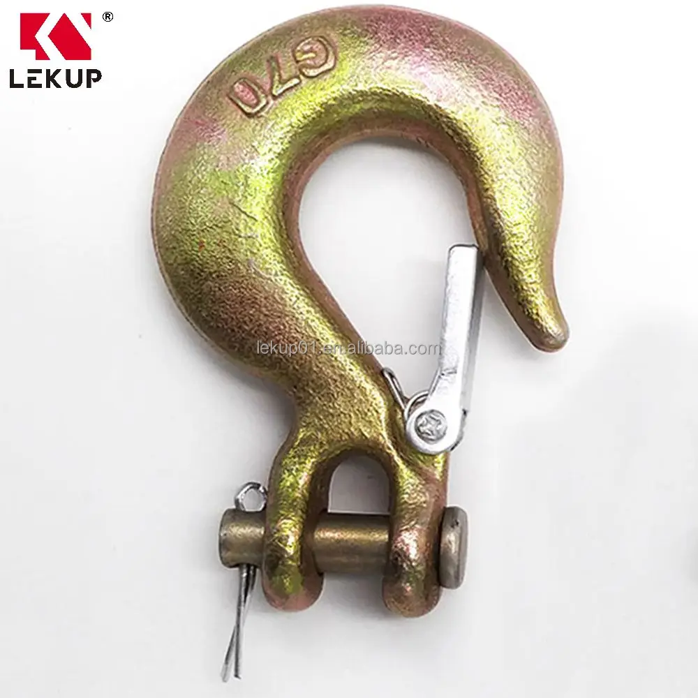 Heavy Duty Forged Steel Safety Hook with Latch G70 Tow Chain Clevis Grab Hook Trailer Truck Grade 70 Clevis Slip Hook