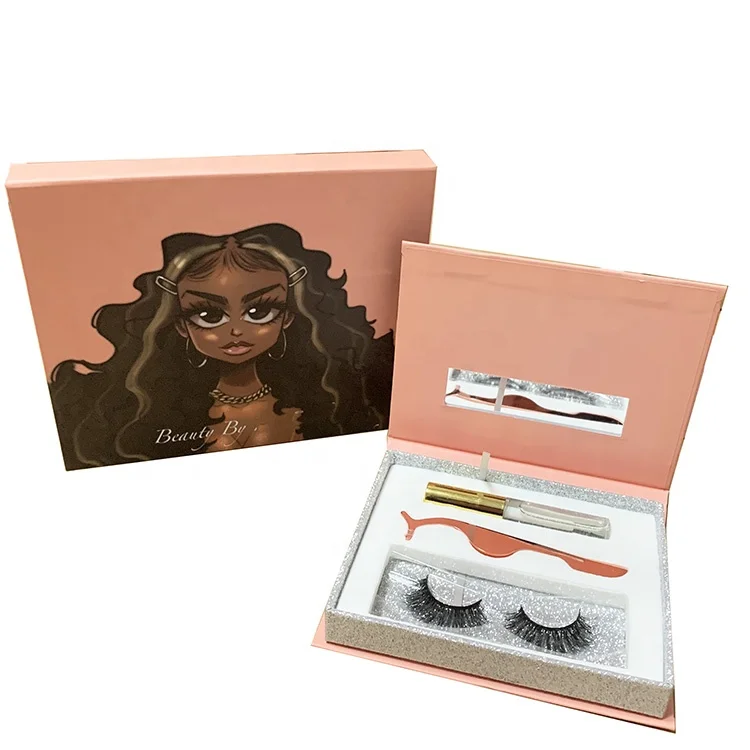 Private Label 25mm Faux mink Fur strip eyelash 1 pair eyelash packaging with tweezers glue