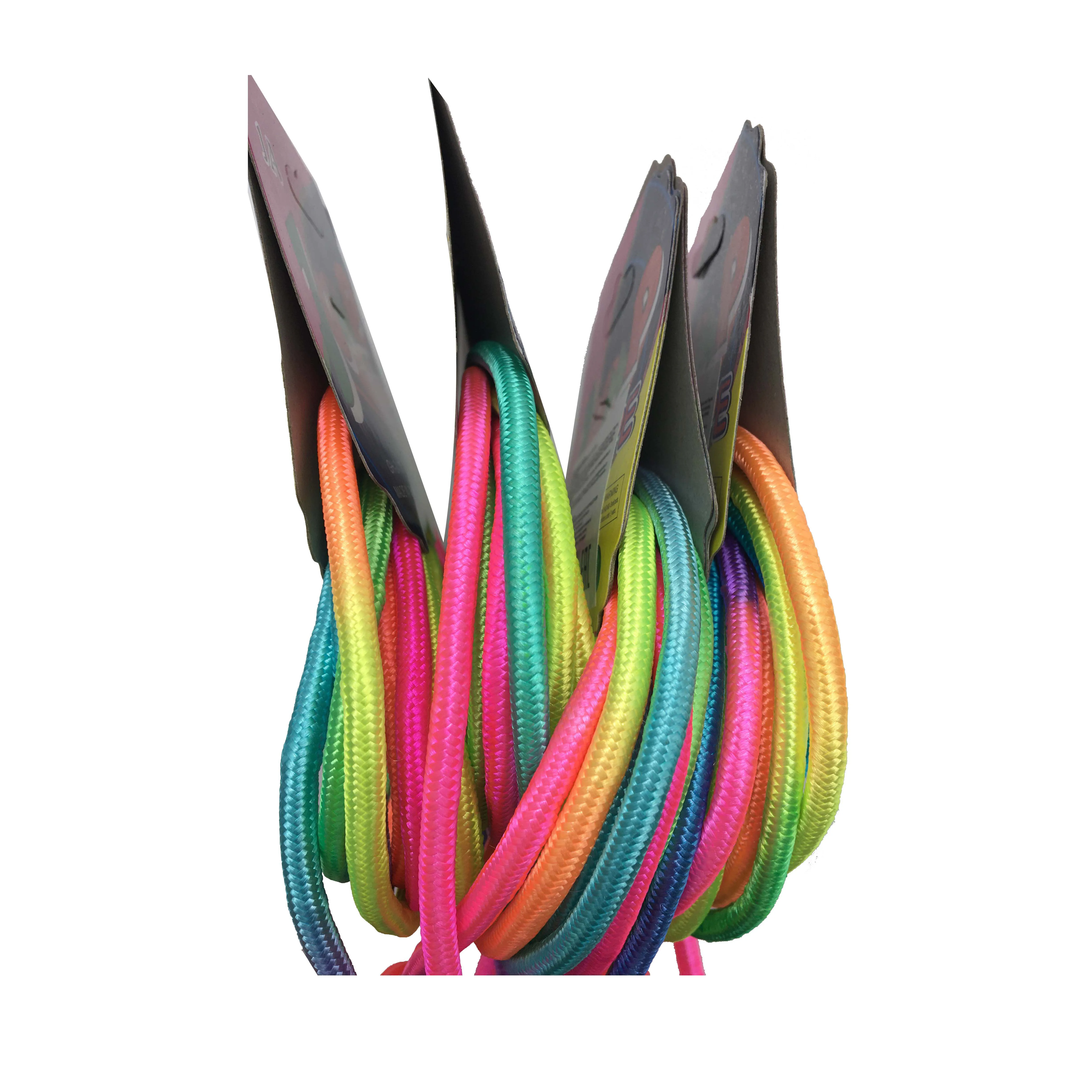 C09201 Adjustable Toddler nylon Skipping Rope Plastic Handle Rainbow Jumping Rope for Girls Outdoor Fun, School Sport, Party