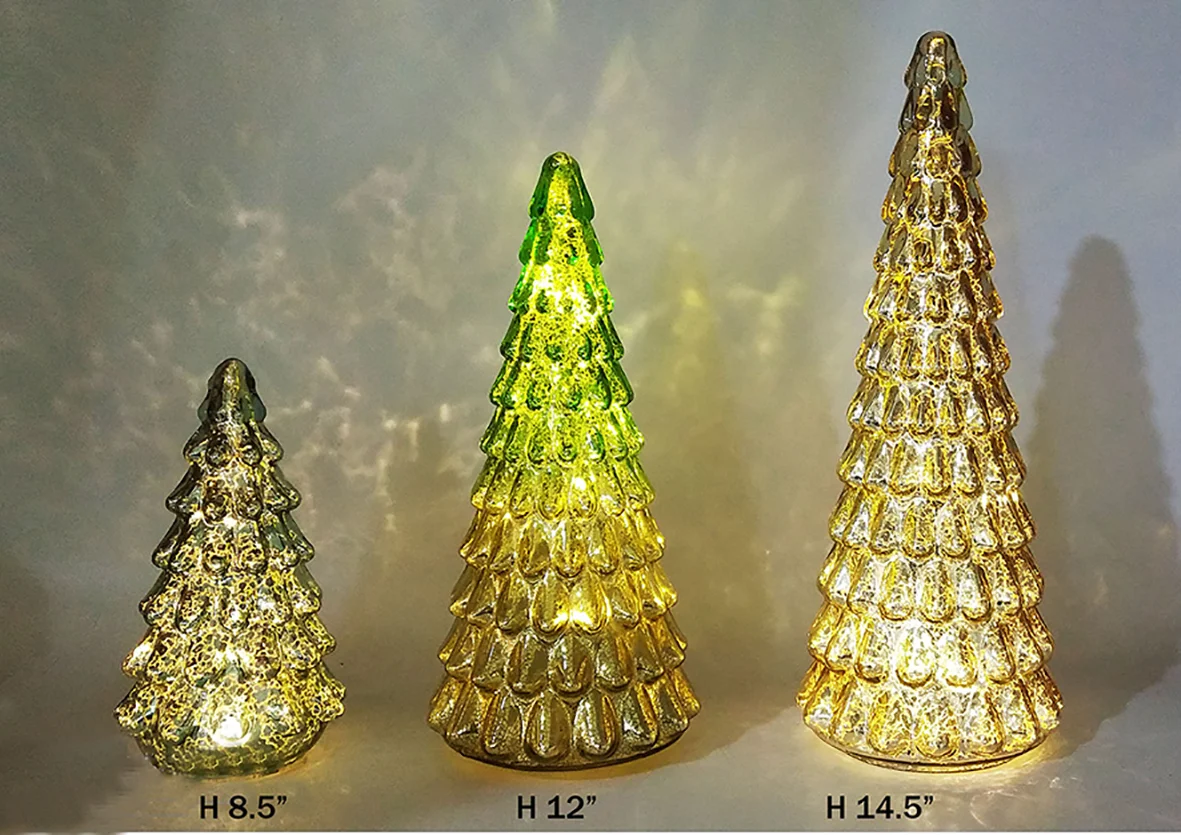 Handmade table decoration glass Christmas tree shaped light led glass tree with 3 sizes