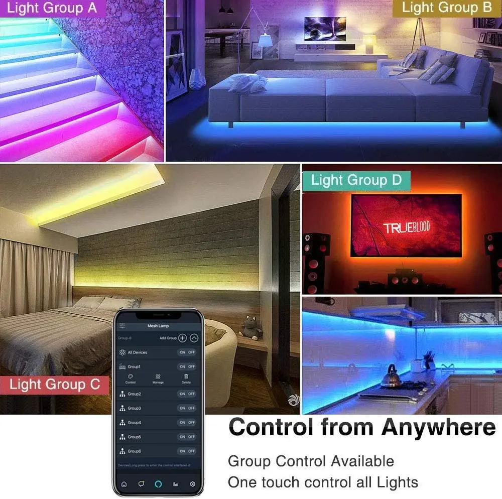 Прямая поставка, Светодиодная лента цвета мечты, светодиодные ленты с управлением через приложение, многоцветные светодиодные ленты, водонепроницаемые светодиодные ленты RGB