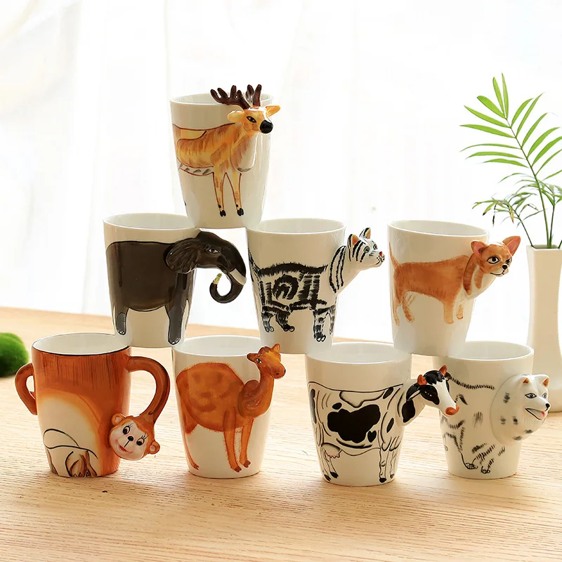 Creative personality ceramic coffee hand-painted 3D animal cover custom LOGO mug