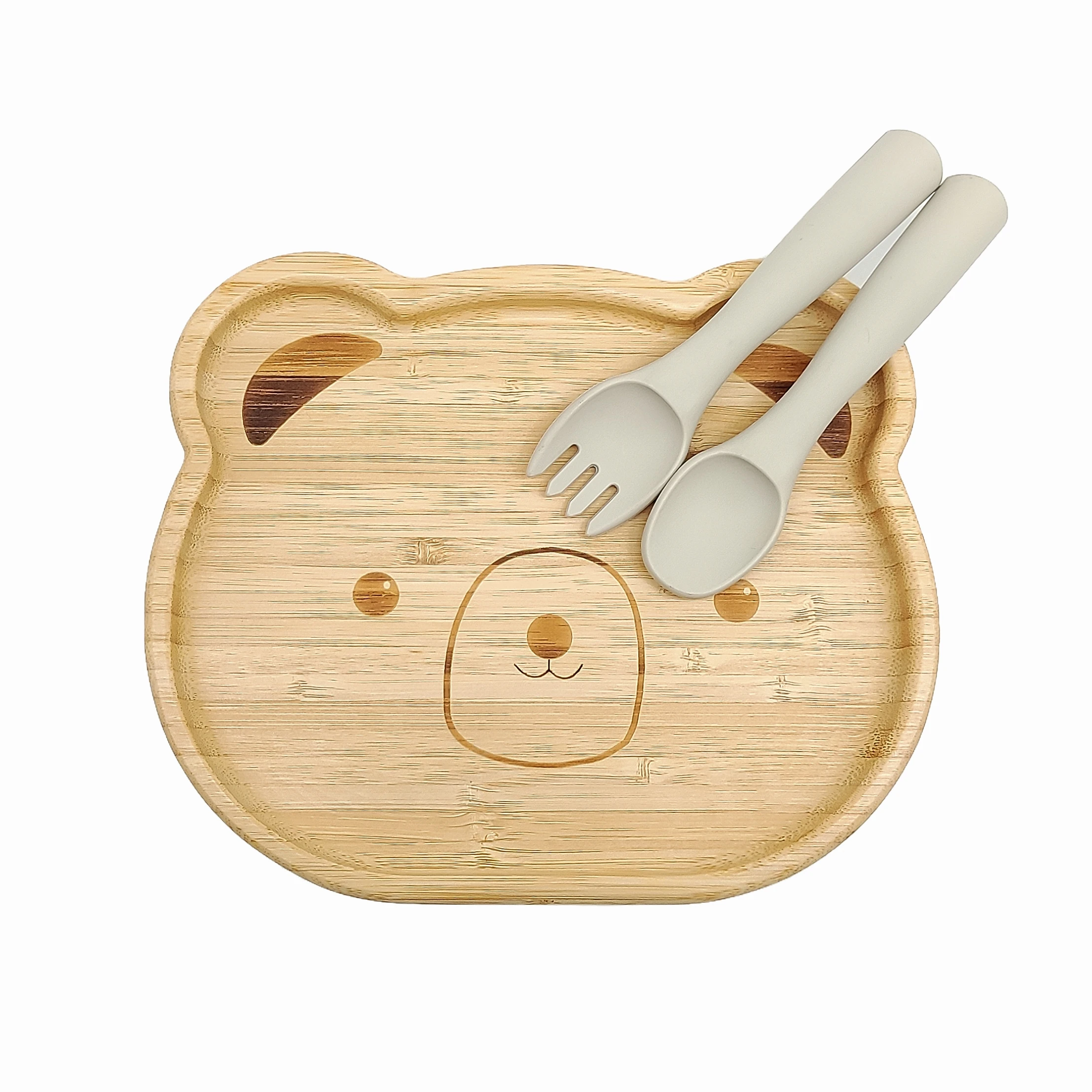 Tableware Set Crab Rainbow Elephant Butterfly Airplane Silicone Suction Cup Bamboo Plate Baby Bowl With Spoon Fork Feeding