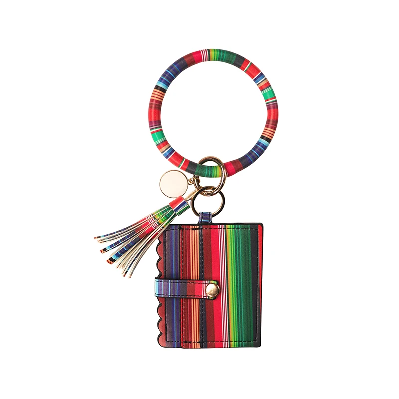 Snakeskin Bangle Key Ring Wallet Women Serape Leopard Tassel Wristlet Bracelet Keychain ID Card Holder