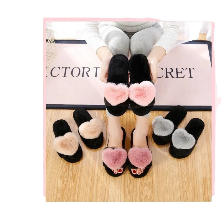 custom winter half slipper for women  Furry Slides Faux Fur Slides Ladies Female Slides Indoor House slippers