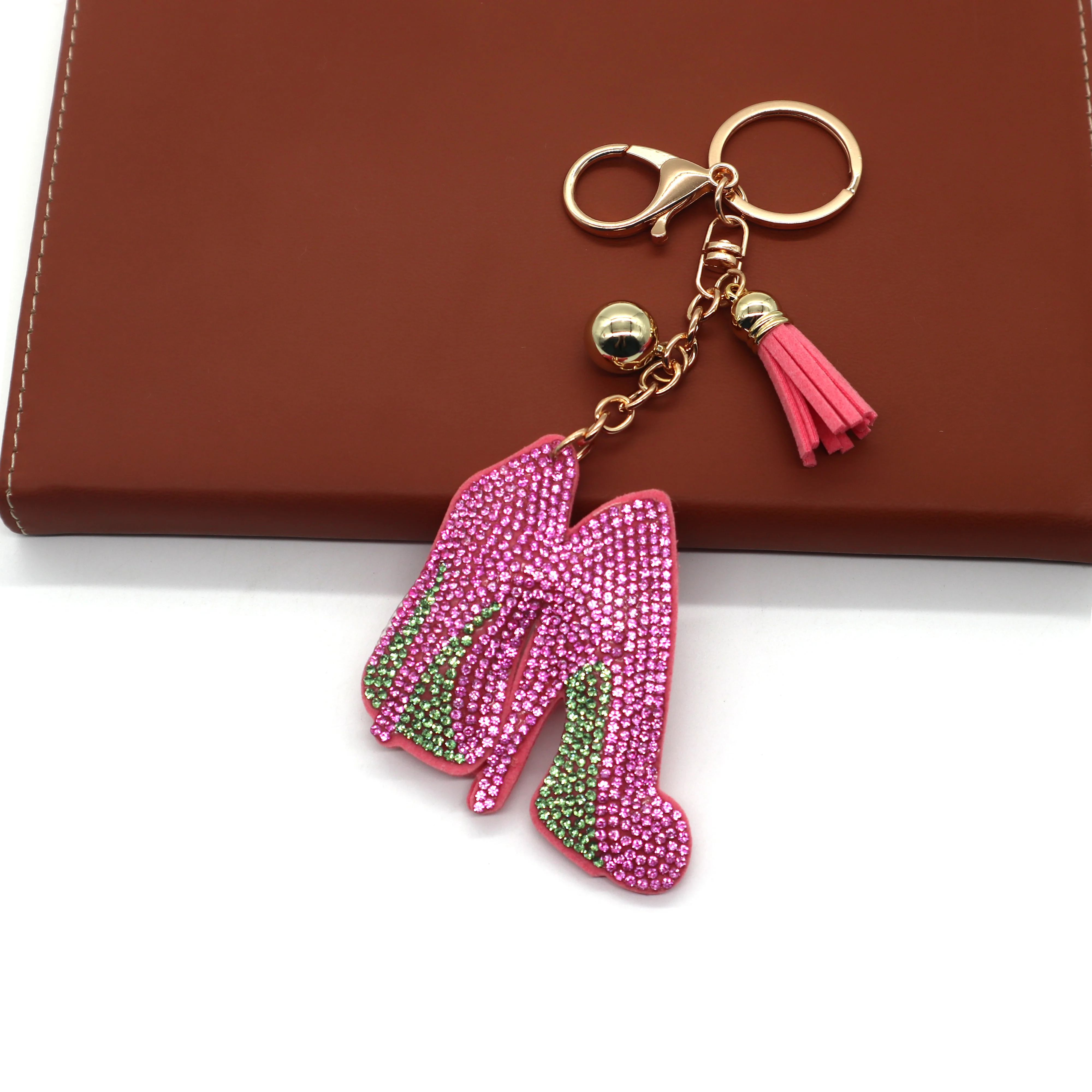 Red DST Bling Rhinestone High Heel Keychain Sorority Shoe Key Chain Statement Shoe Tassel Keychain