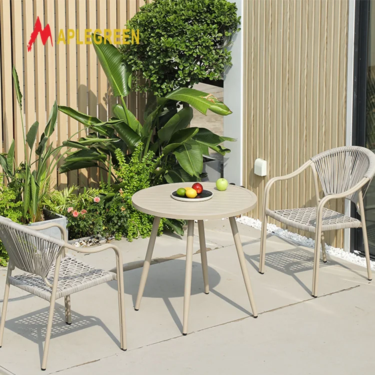 Modern Outdoor Cafe Table and Chair Set Garden Hotel Villa Restaurant Balcony Rattan Chair Metal Outdoor Table