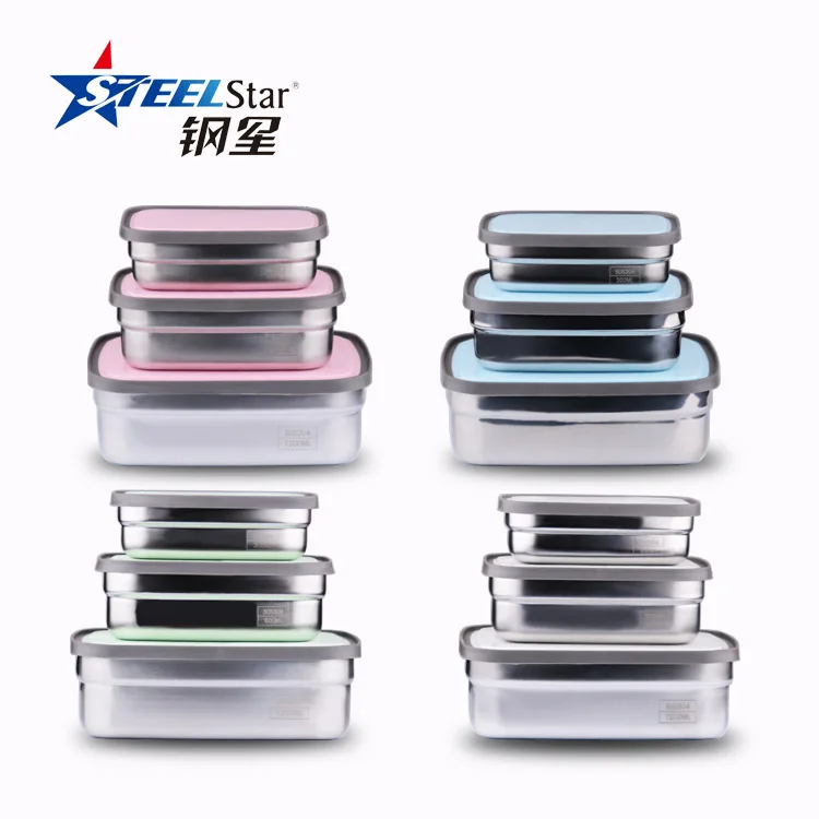 
High Quality Stainless Steel Food Container sets 6pcs,Bento Box Silicone with pp Lids Food Packaging 