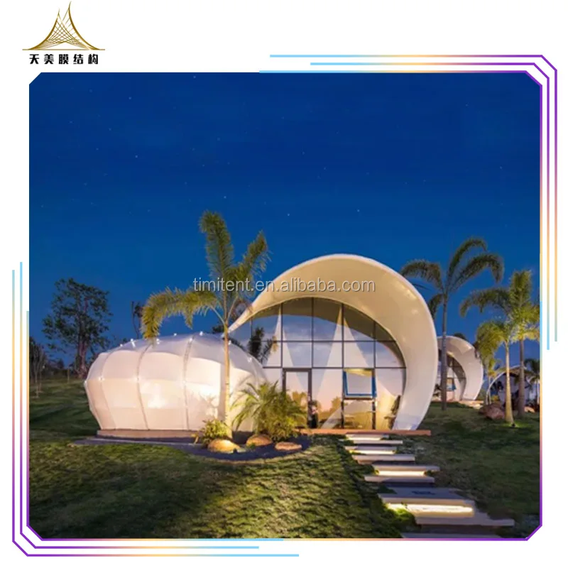 Outdoor prefab house structures pvdf tensile tent membrane structure architecture snail shape luxury glamping tents hotel