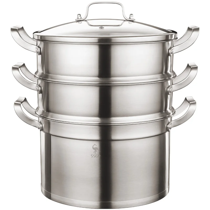 
SSGP Stainless Steel Cooker 3 Tier Set Aluminum Stock Steam Cooking Price Steamer Pot 