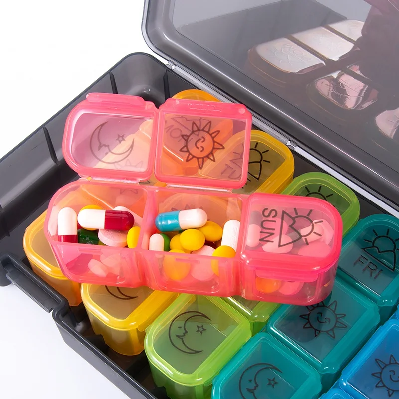 Weekly Pill Organizer 3 Times A Day 7 Day Large Compartments Pill Box Case Daily Portable Pill Container for Fish Oils/Vitamins