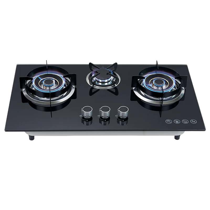 Kitchen Automatic Ignition Built In Cooktop Aluminum Burners Tempered Glass Gas Stove 3 Burners Gas Hob