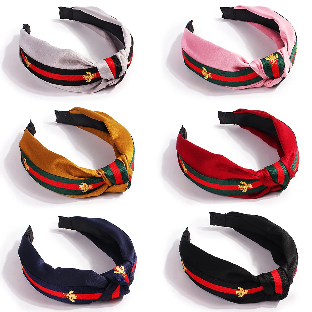Kinling OEM Hot Selling New Fashion Versatile Bee Hair Hoop Wide Edge Fabric Knot Hairband
