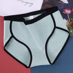 Patchwork Underwear Women Mid Waist Briefs M -4XL Plus Size Cotton  Panties