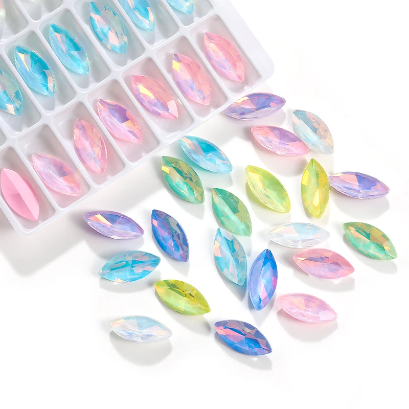 Xihcuan Wholesale Point Back Navette Shape Class Rhinestones Glue on Color Clothes Fashion Crystal DIY Nail Art