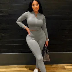 Active Outwear Solid Two Pieces Sets for Women Zipper Jacket+High Waist Pants Body-Shaping Matching Outfits Streetwear