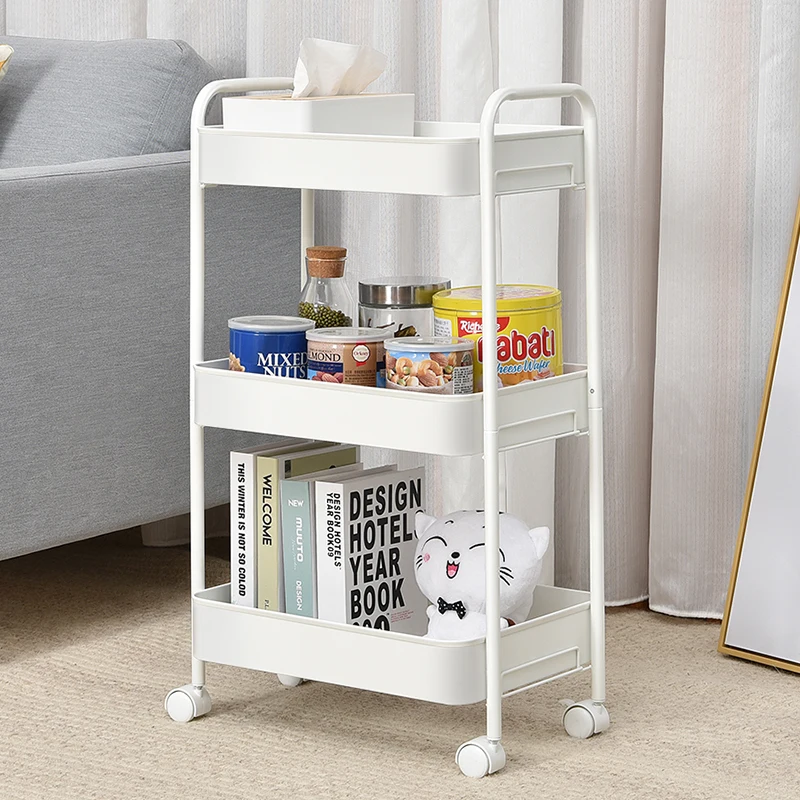 Professional Design Metal Rolling Utility Shelf Storage Cart 3 Tier No Screw Mesh Basket Storage Rack Trolley