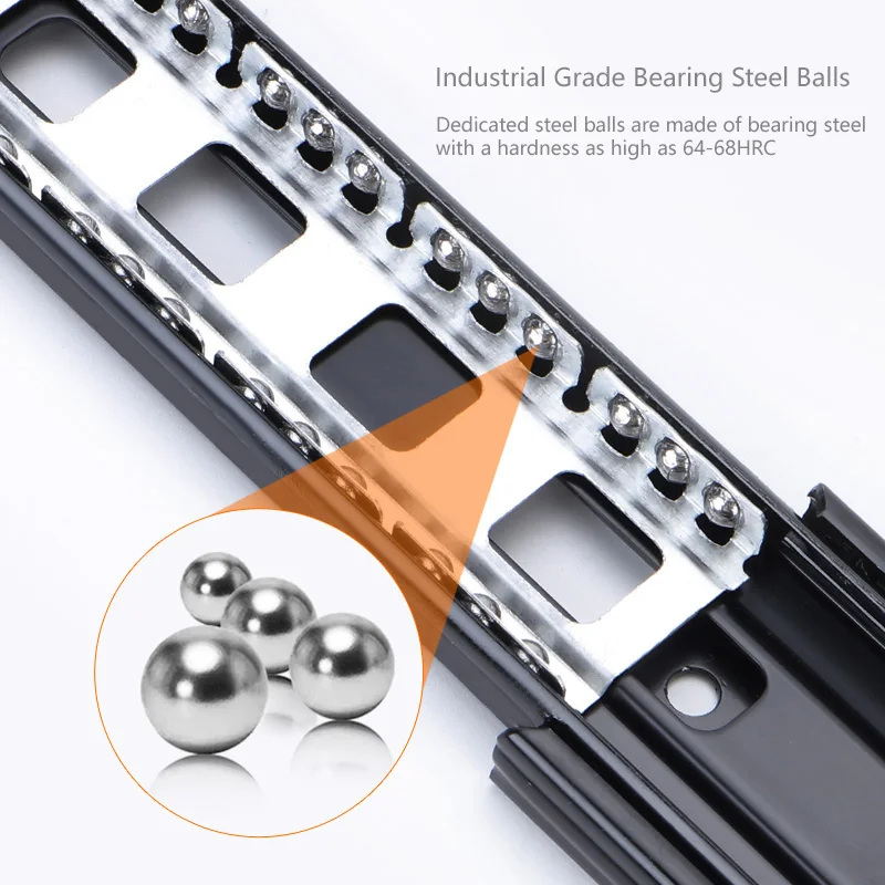 YOUDO High Quality Stainless Steel 3-fold Full Extension Rail Ball Bearing Telescopic Dual-purpose Buffering Mute Drawer Slide