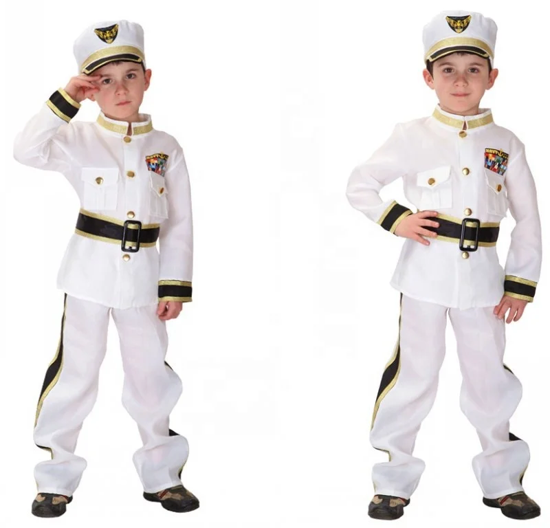 Boys Navy Admiral Halloween Cosplay Costume Police Uniform Role Play Dress up Costume