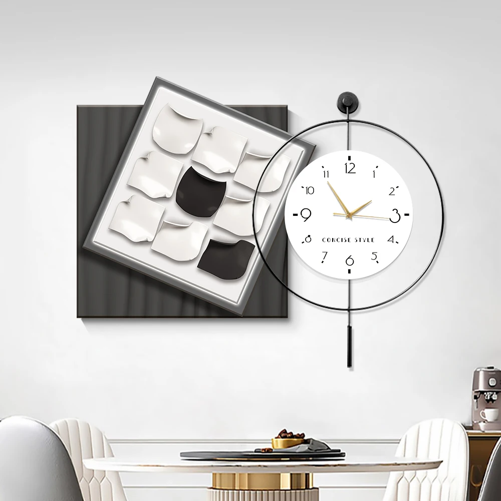 Modern mixed media art Hanging timepiece Home decor Luxury silent metal wall clocks
