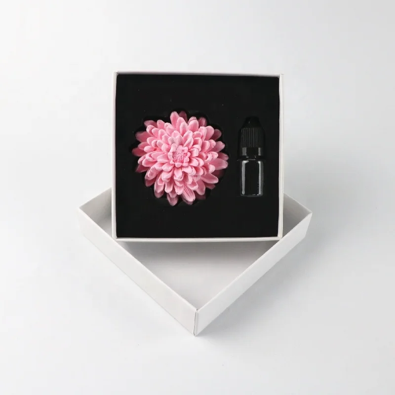 Pink Chrysanthemum Home Car Decoration Air Freshener Scented Ceramic Aromatherapy Porcelain Fragrance Essential Oil Diffuser