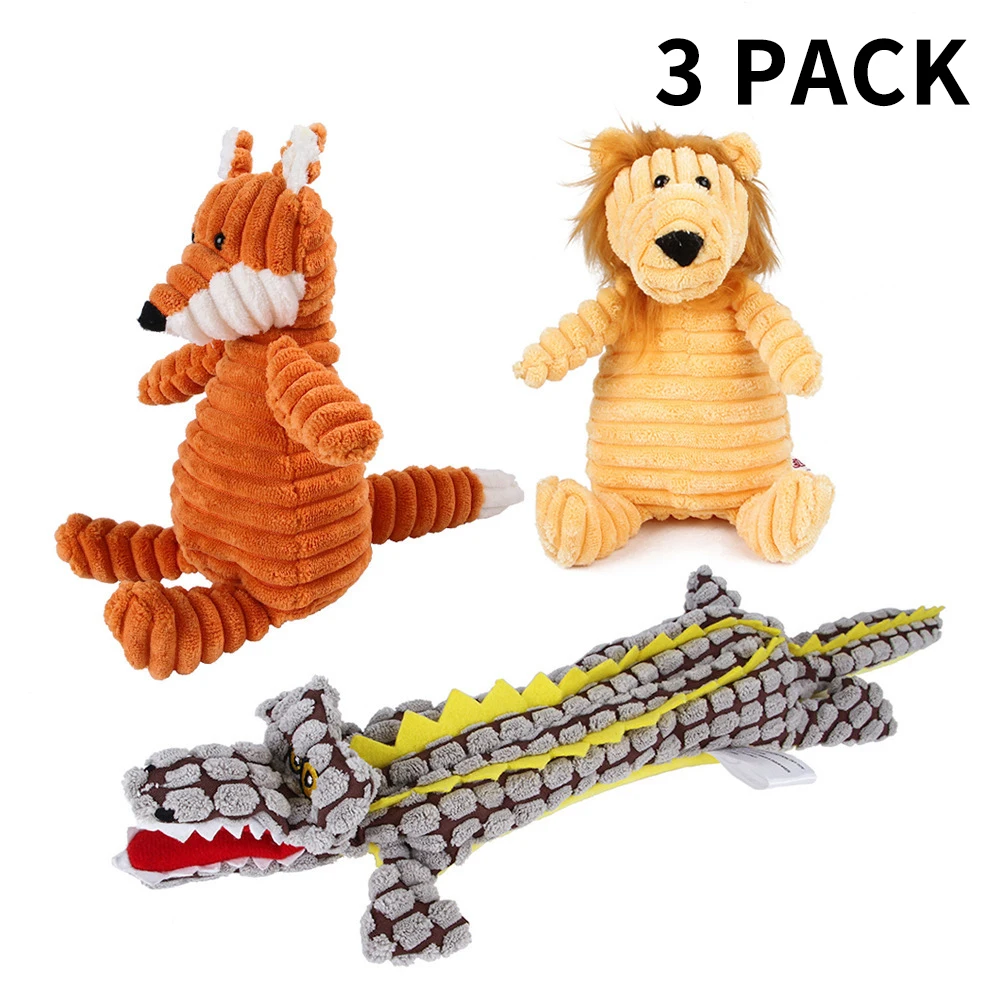 Durable Tough Dog Squeak Toys No Stuffing Animal Crinkle Plush Dog Toys Sturdy Squirrel Interactive Pet Toy