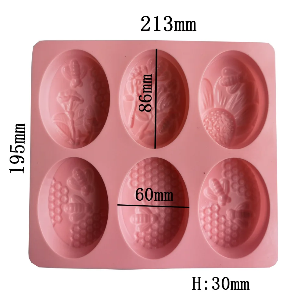 BPA Free 6 Cavity Oval 3D Honeycomb Silicone Soap Molds for Homemade Soaps Lotion Bar Bath Bomb Beeswax Chocolate and Dessert