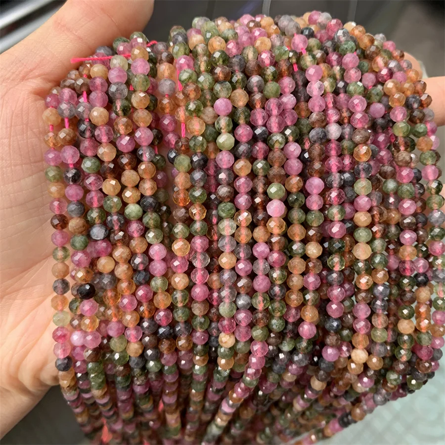 Natural Gemstone Stone Faceted stone Beads Loose Natural 4mm tourmaline necklace Jewelry Making Crystal Beads For Jewelry Making