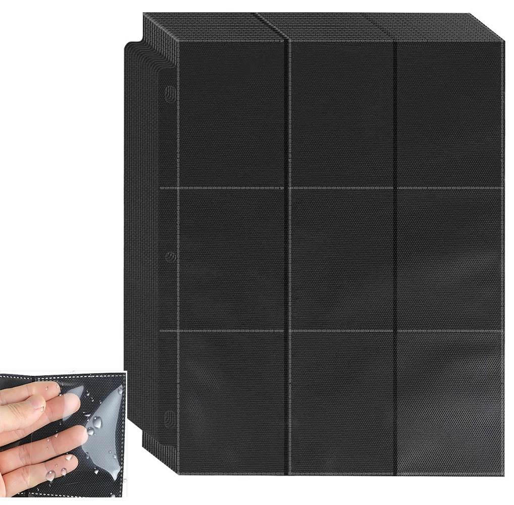Trading Card Sleeve Pages 9 Pocket Black Background Trading Card Storage Album Pages Fit 3 Ring Binder