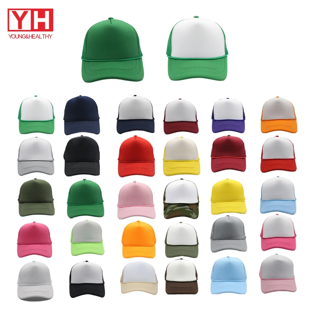 High Quality Custom Black Trucker Hat Plain Blank Foam Mesh Trucker Hat With Rope