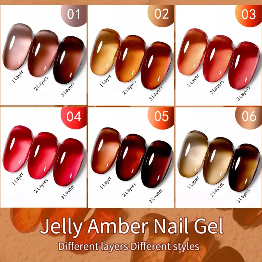 Amber Gel Nail Polish Brown Crystal Translucent Dull Color Nail Art Gel Semi Permanent UV Gel Polish Varnish