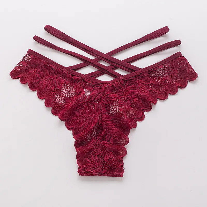 Sexy Panties Women Lace MID-Rise Solid Sexy Briefs Female Underwear Cross Strap Temptation Ladies G String Thong