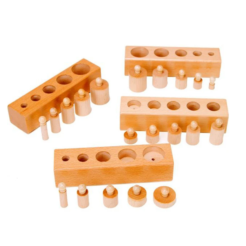 Montessori Education Toy Kids Early Educational Sensory Teaching Aids Wooden Cylinder Socket Blocks Toys