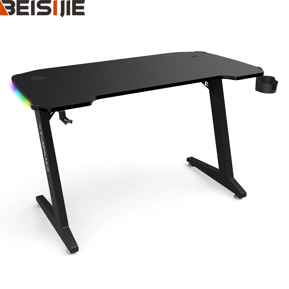 Игровой стол Beisijie, большой, Z-образный, игровой стол с RGB из углеродного волокна, настольный компьютерный, игровой стол для геймеров