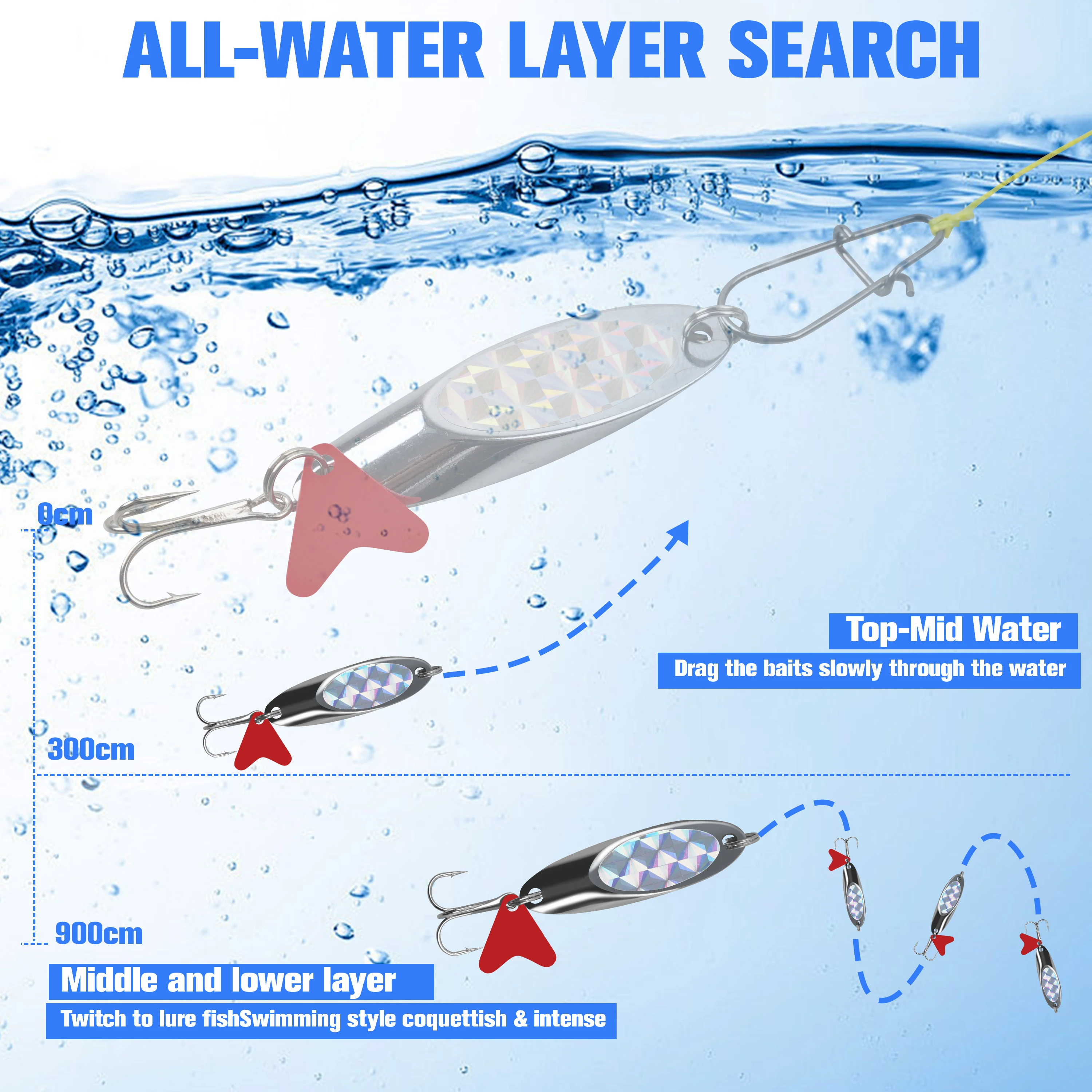 Casting Fishing Spoons Lures Saltwater Jigging Spoons Fishing Tackle Bait with Treble Hooks for Salmon Bass