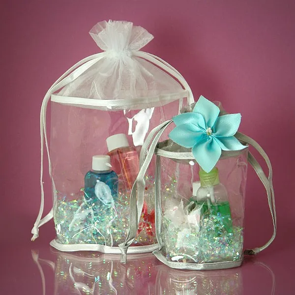 White lace top soft vinyl organza bag with square bottom