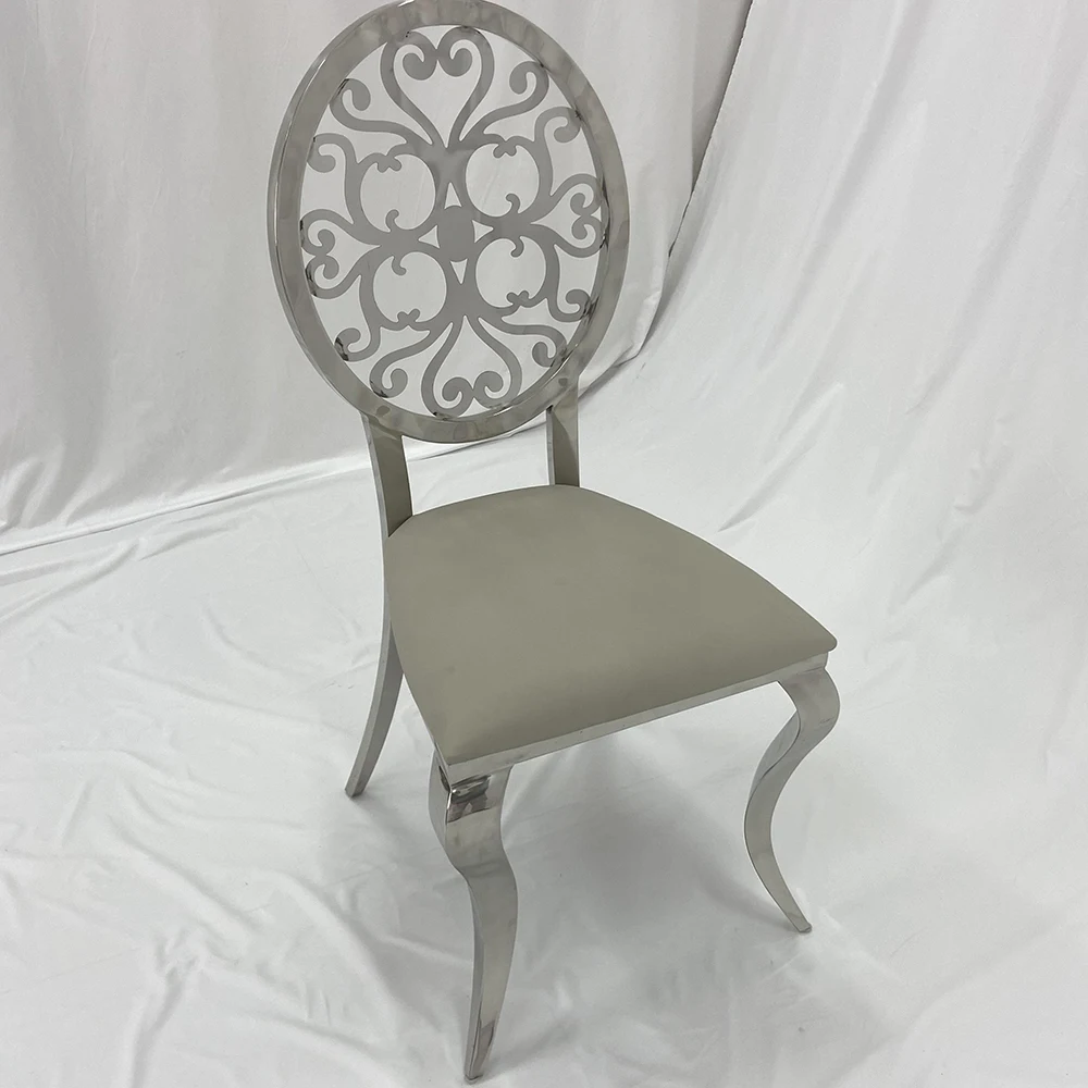 2024 New Design Round Back Gold White Leather Banquet Dinner Chair Stainless Steel Wedding Chair For Event Rental