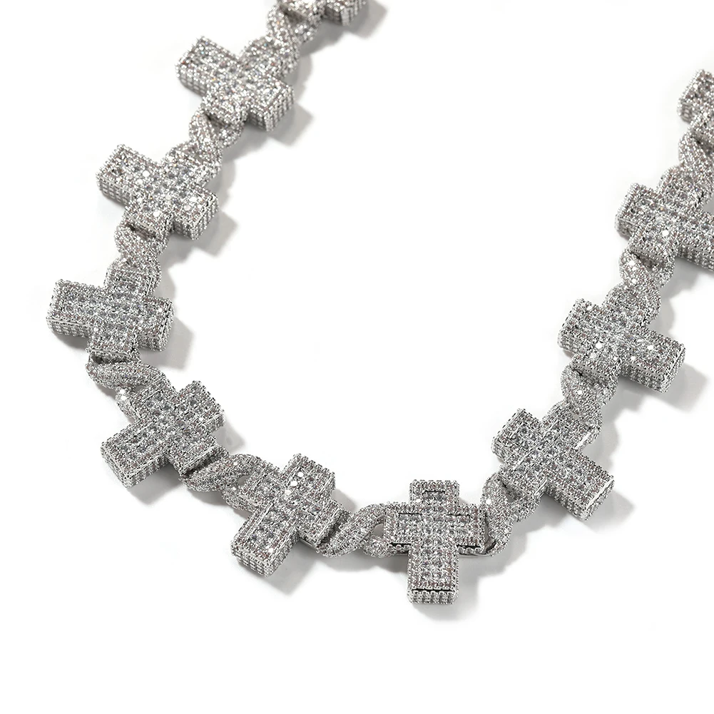 Hip Hop Copper Inlaid Cubic Zirconia Infinite 18k Gold Plated Dainty Cross Chain Cross Iced Out Cross Cuban Link Chain Necklace