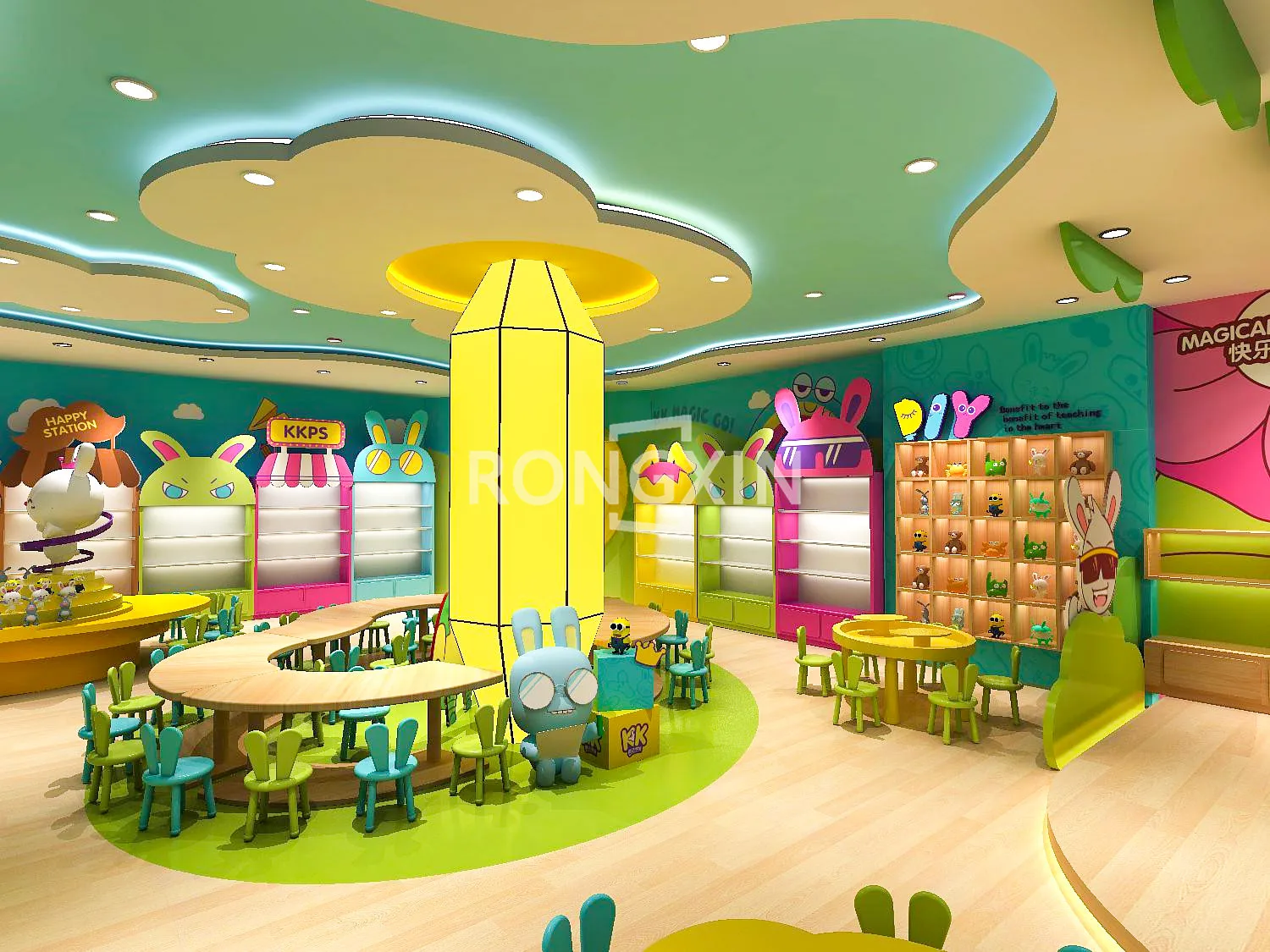 Customized Design  Nursery Furniture Set for Kids Baby Table and Chairs with Floating Shelves School Furniture for Nursery Decor