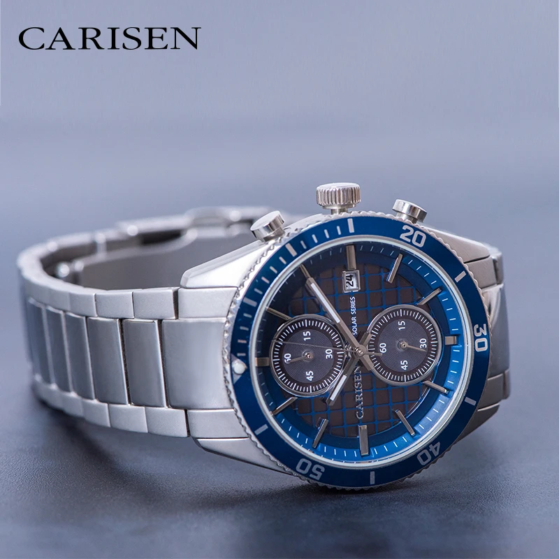 Men Solar Watch Wholesale Men Fashion Chrono Quartz Watches Solar Power Stainless Steel Wristwatch