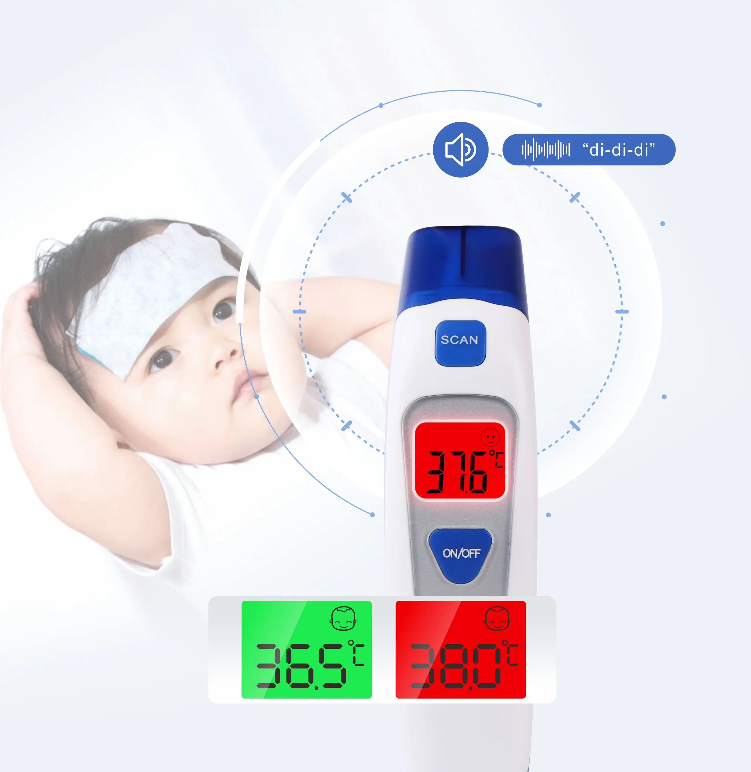 UniverHealth multiple use smart IR digital forehead infrared Non Contact Digital Thermometer Adults Baby Kids With Backlit LCD