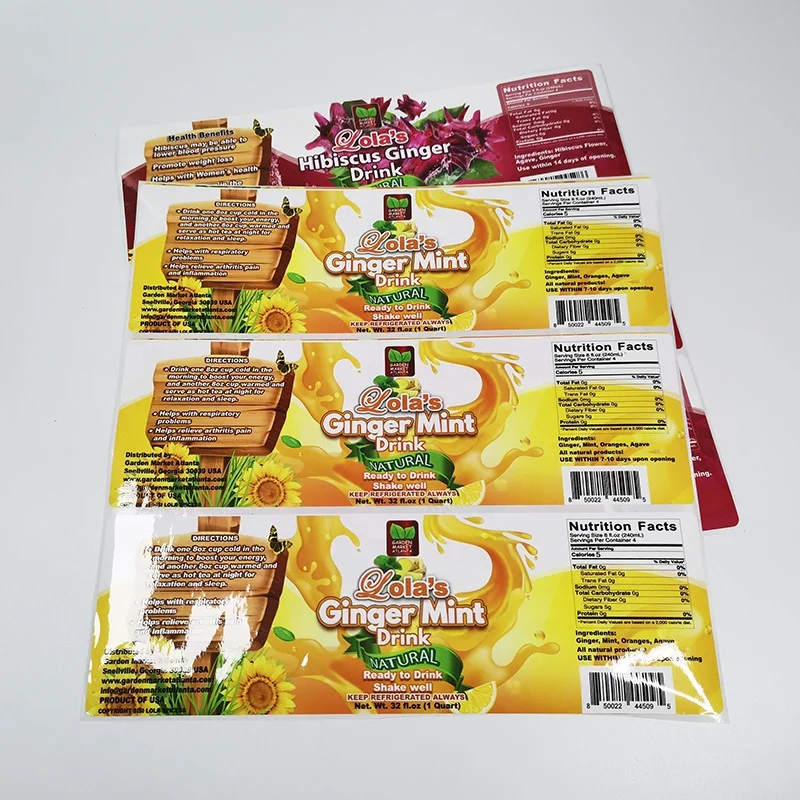 Eco-friendly water based ink printed custom size removable juice label