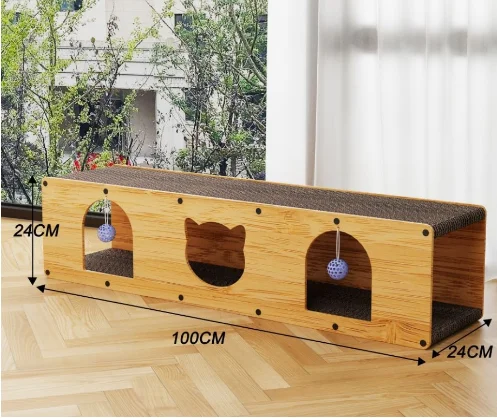 Vertical Cat Bed with Tunnel Drilling Hole Fun Interactive Scratching Board Debris-Free Grinding Gripper Cat Trees Scratcher Toy