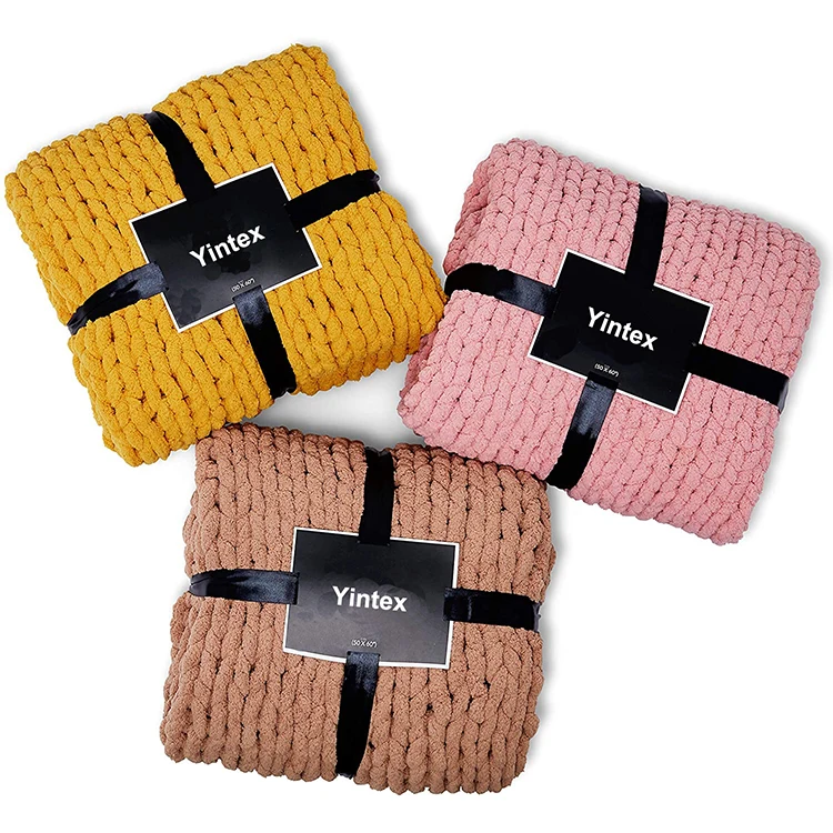 High Quality Manufacturer Machine Washable Home Decor Throw Chunky Chenille Yarn Blanket