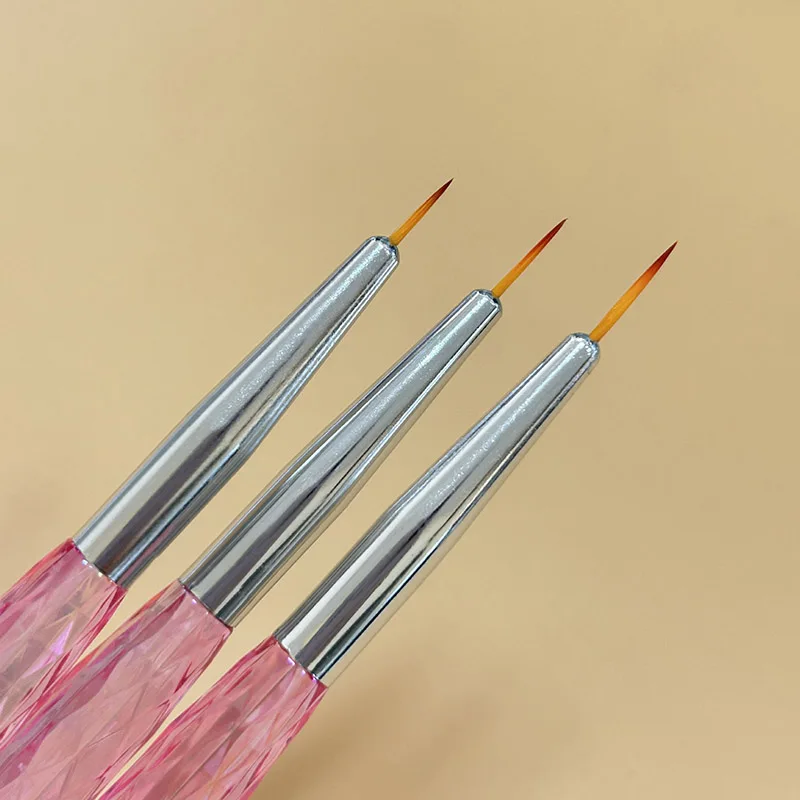 New 3pcs nail liner brush set pink transparent handle nail art pen manicure tool drawing lines stripe painting flower pen