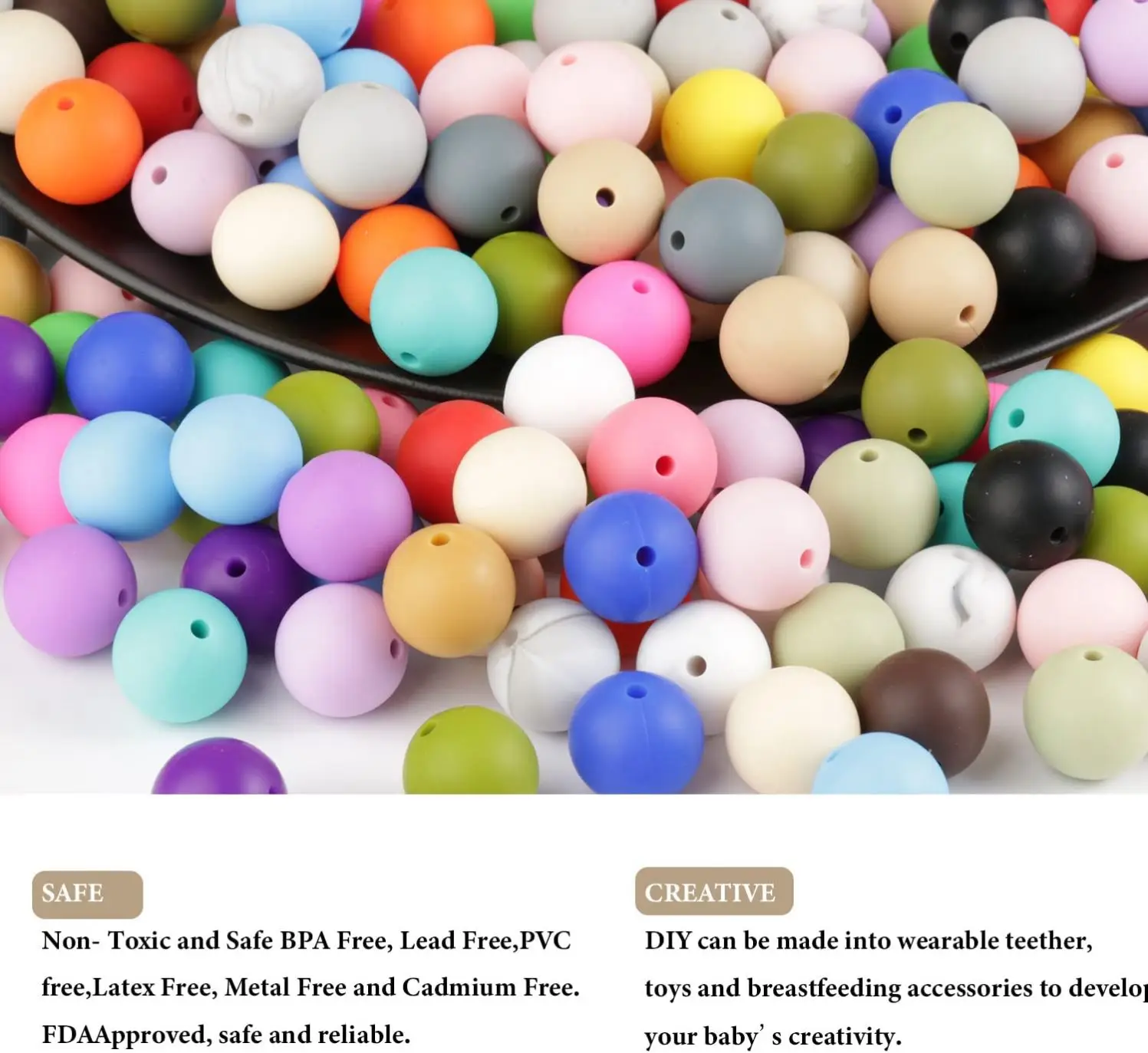 Hot Selling Products 2023 Custom Logo Mixed Colors Round Shape Silicone Loose Beads Diy Bracelet Beads For Jewelry Making