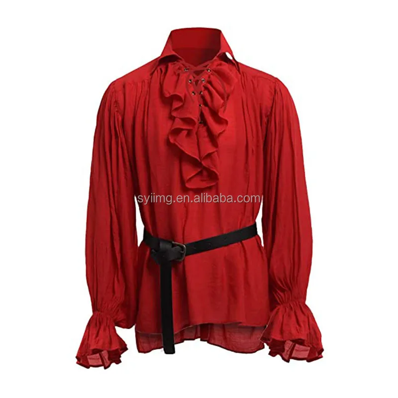 Pirate Costume Retro Style Medieval Vintage Pirate Men T Shirt Long Sleeved T Shirt Halloween Cosplay Pirate Dress Up Costume