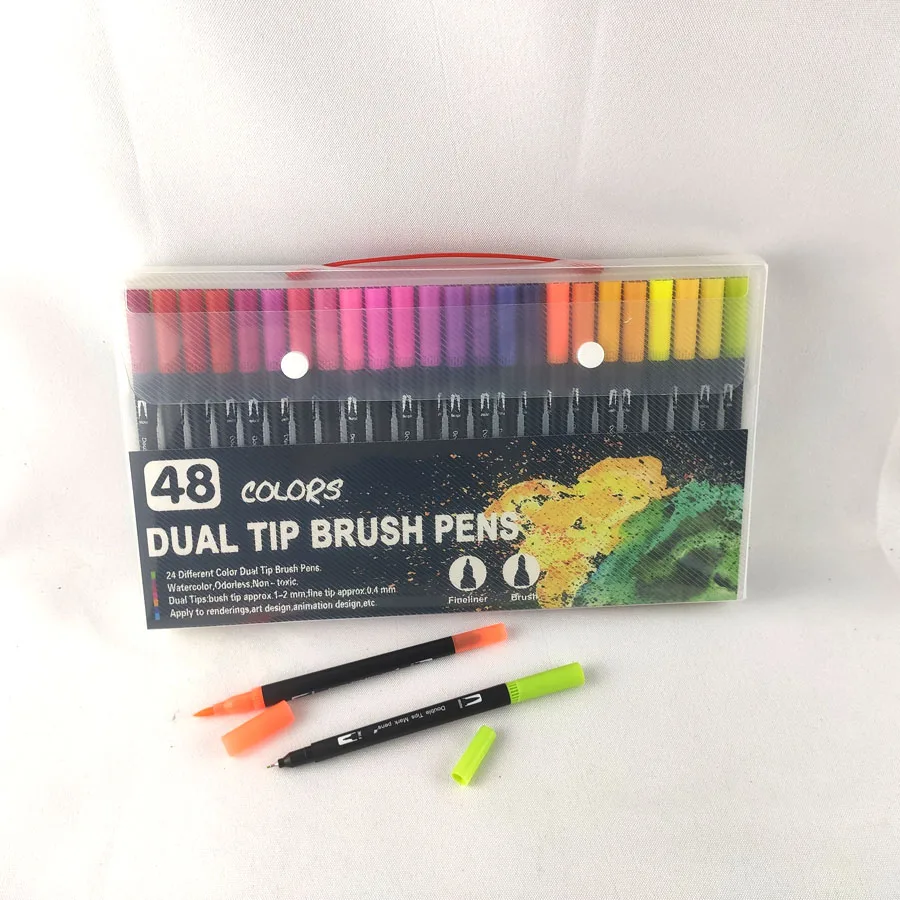 Factory 36 48 60 72 colors Dual tips Non-Toxic Student Fine Tip Set Watercolor Paint Brush art Marker Pen for drawing