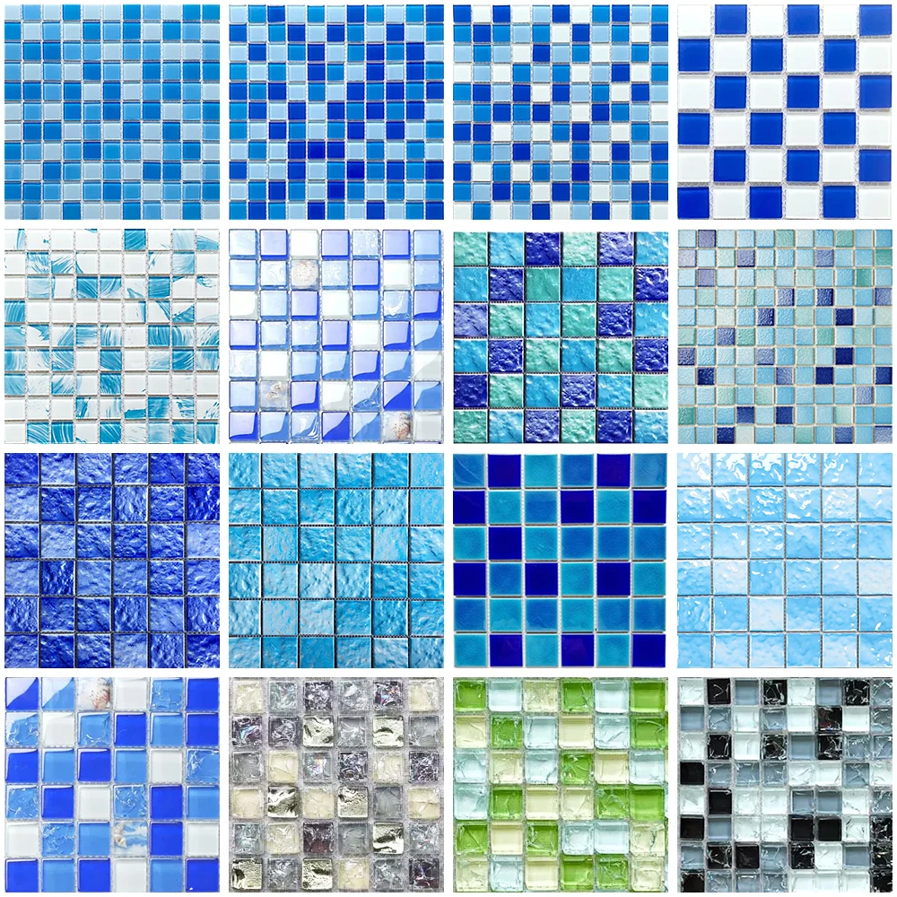 Factory Supply 300x300mm Blended Blues Glass Swimming Crystal Pool Tiles Mosaics